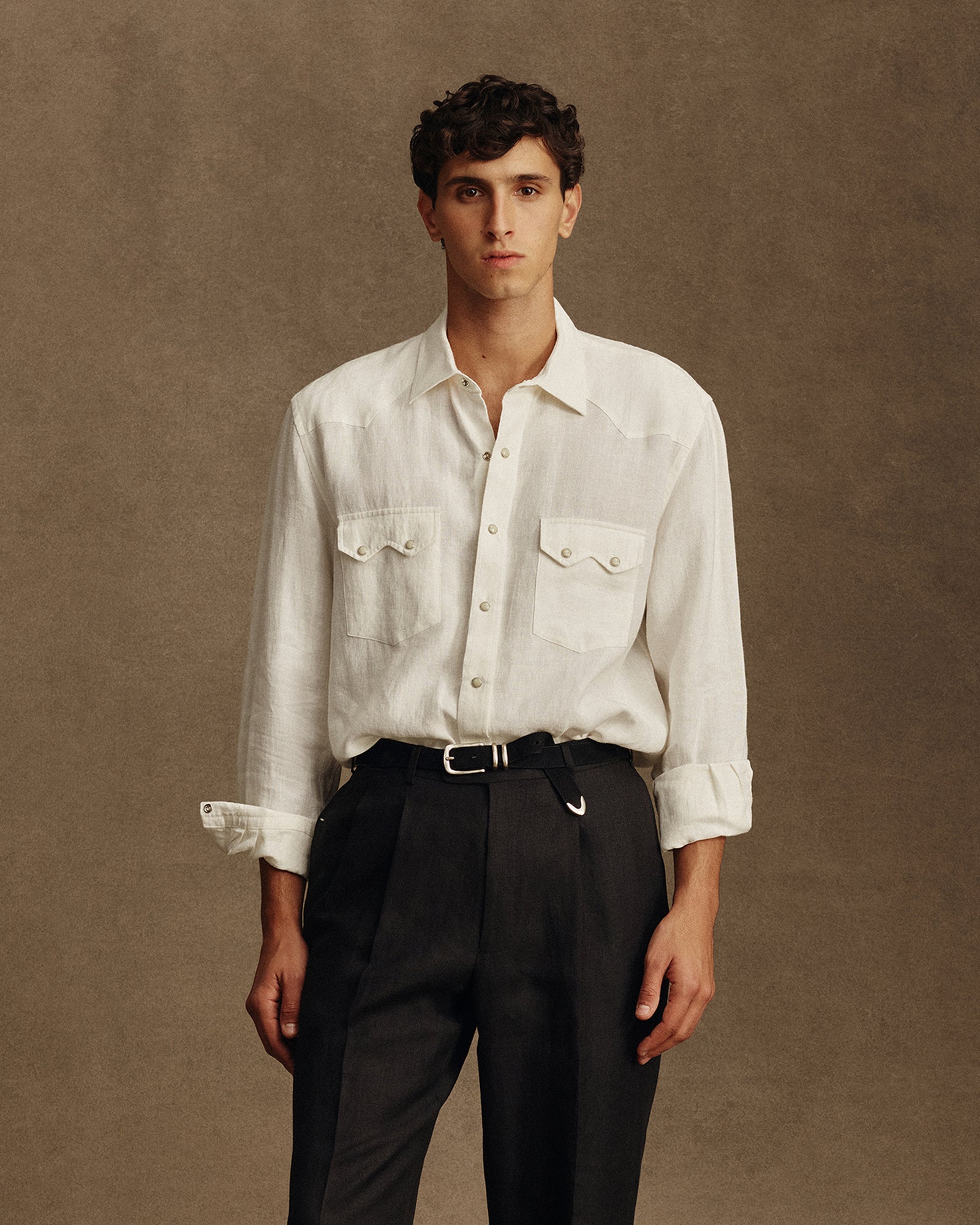 Western Shirt - White Linen Canvas
