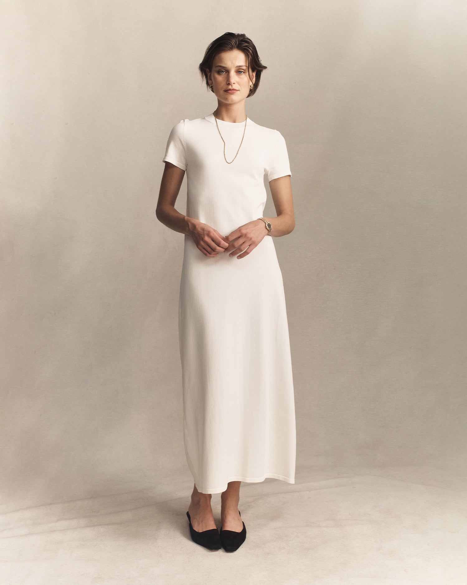 Crepe Knit Tee Dress - Off White