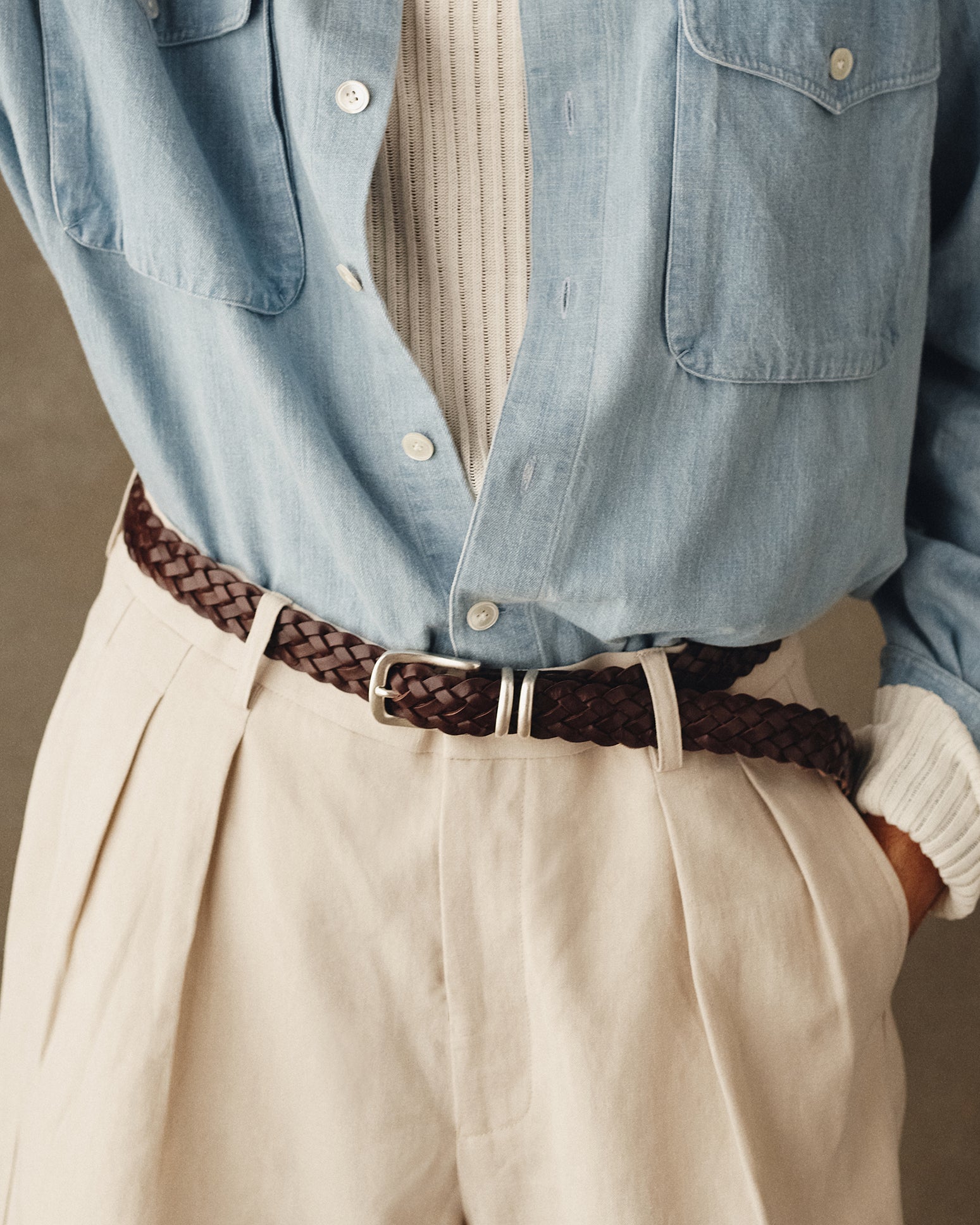Woven Leather Belt - Chocolate