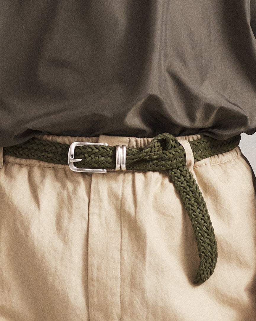 Woven Suede Belt - Olive