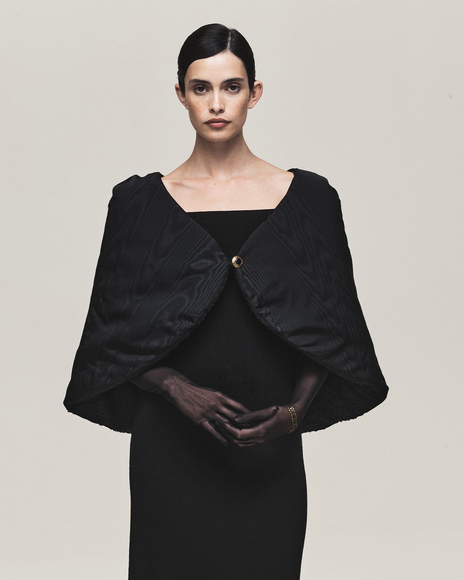 Padded Cape - Black Moire