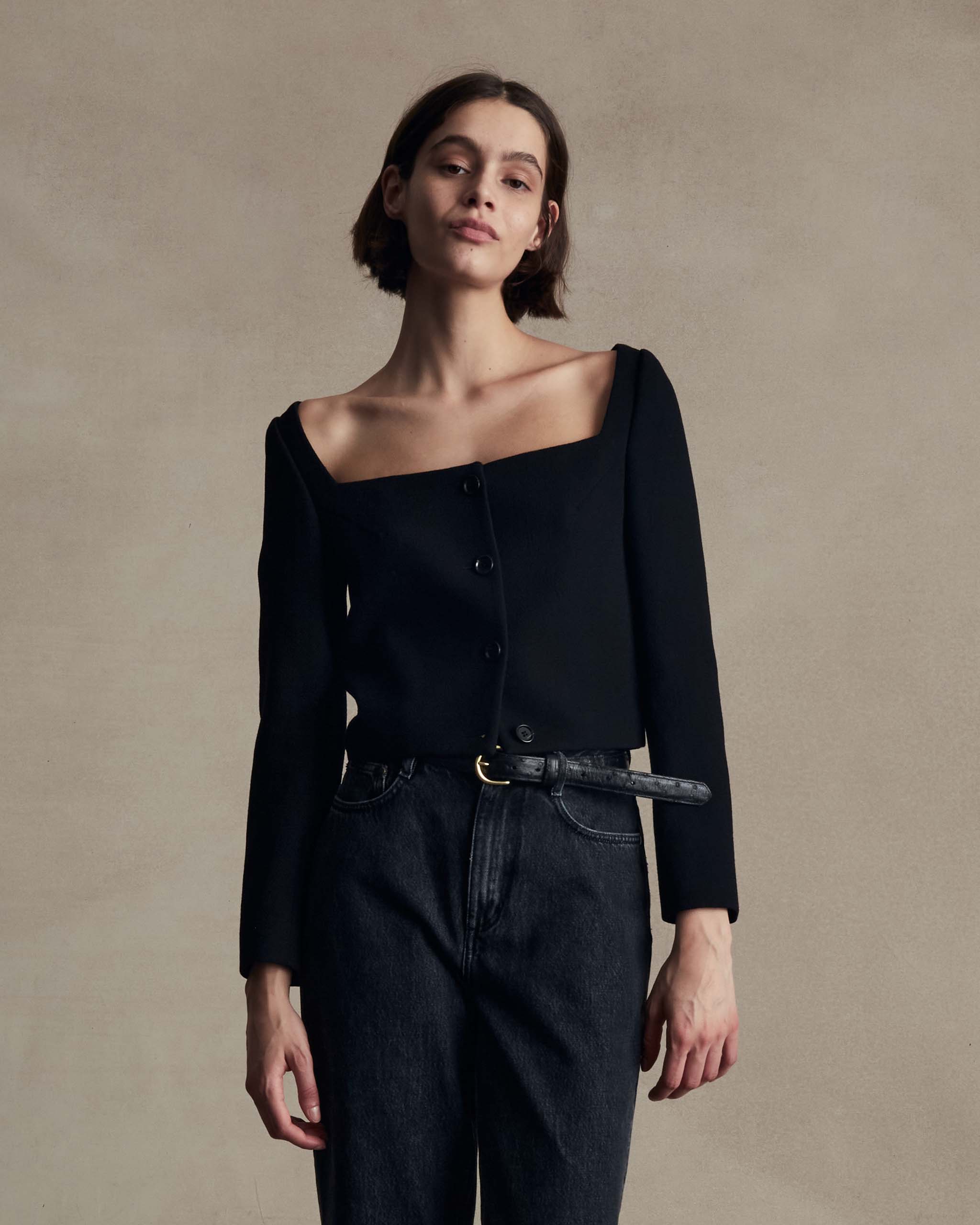 Black Crepe Square Neck Jacket