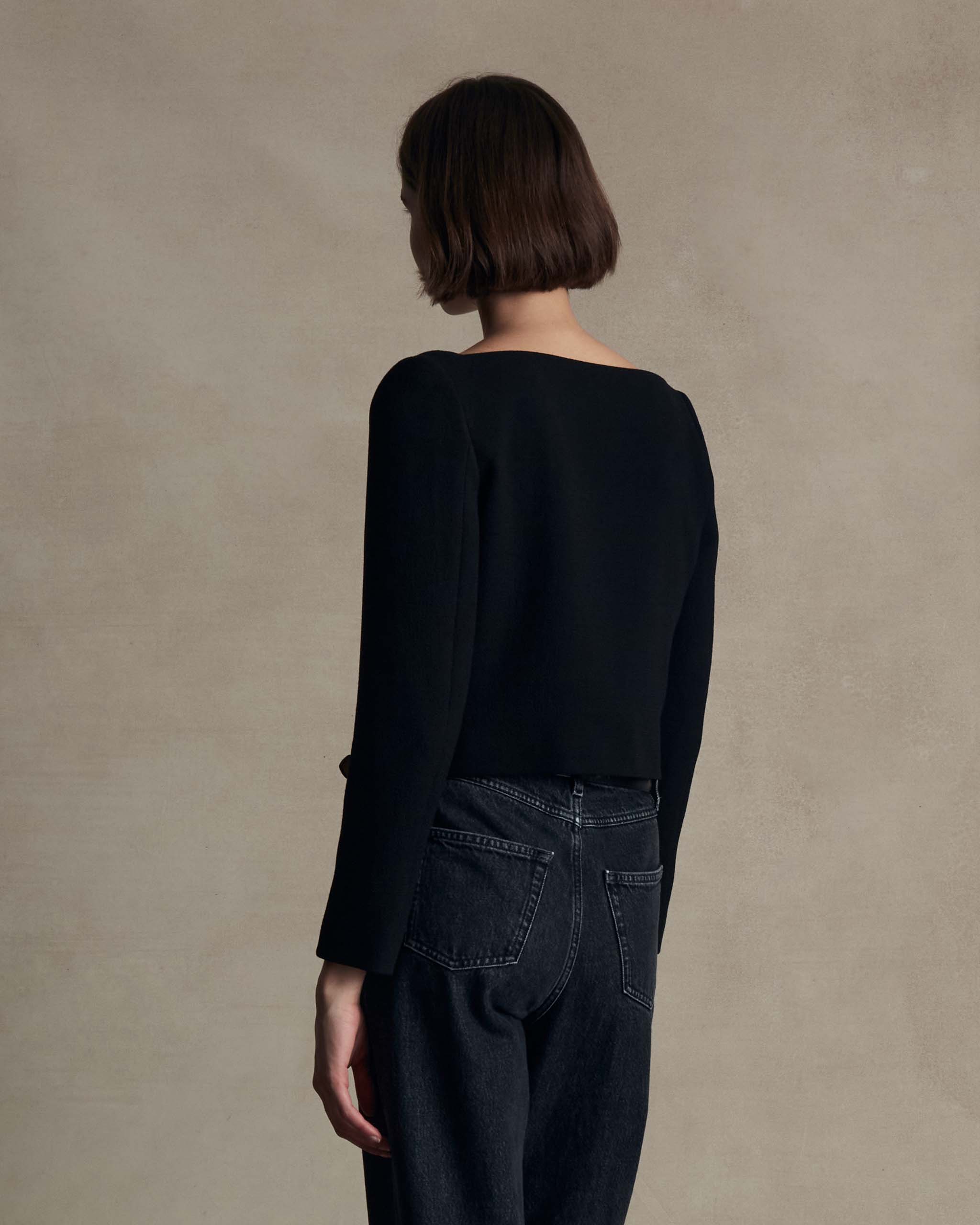 Black Crepe Square Neck Jacket