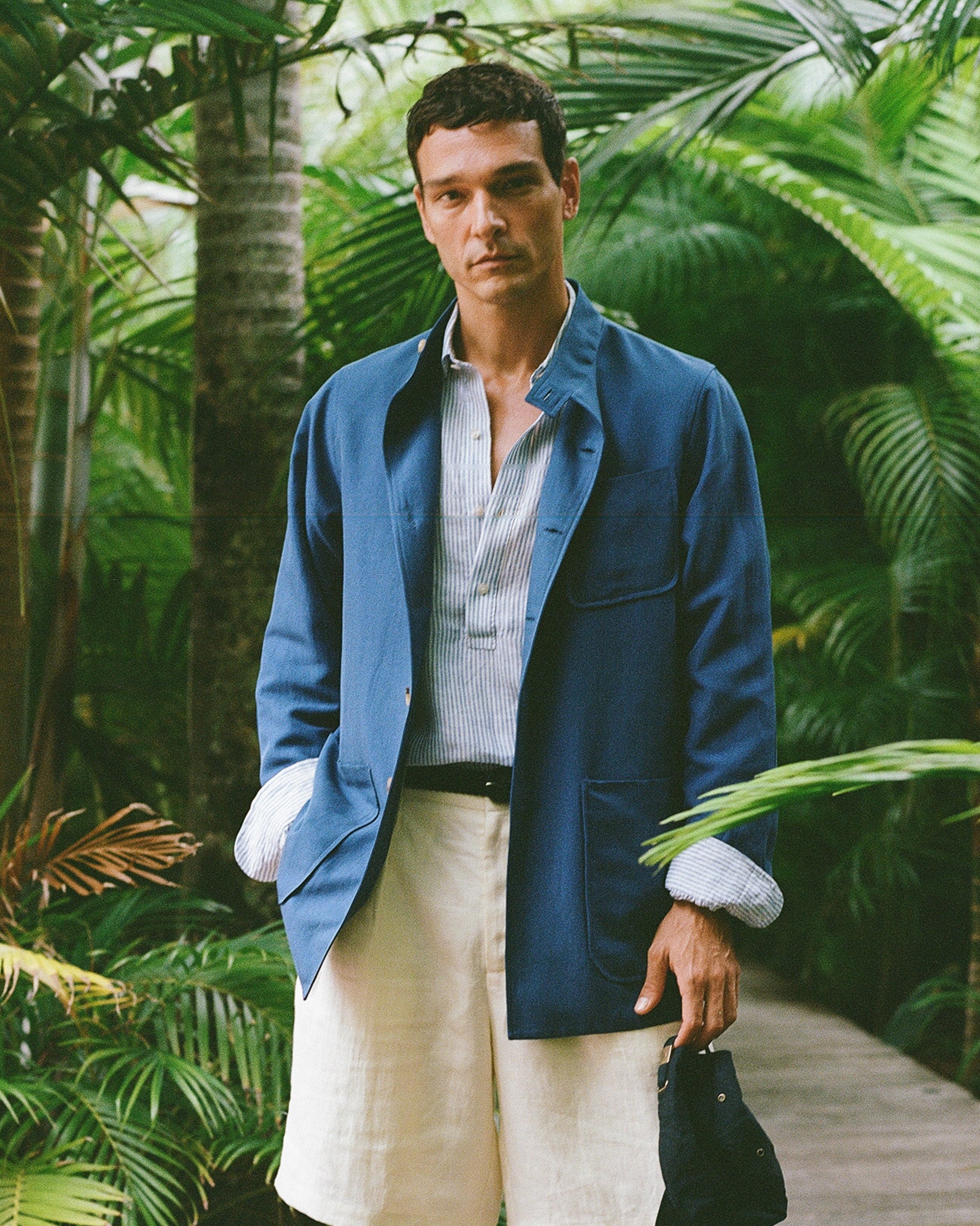 Blue Silk Linen Corbu Jacket