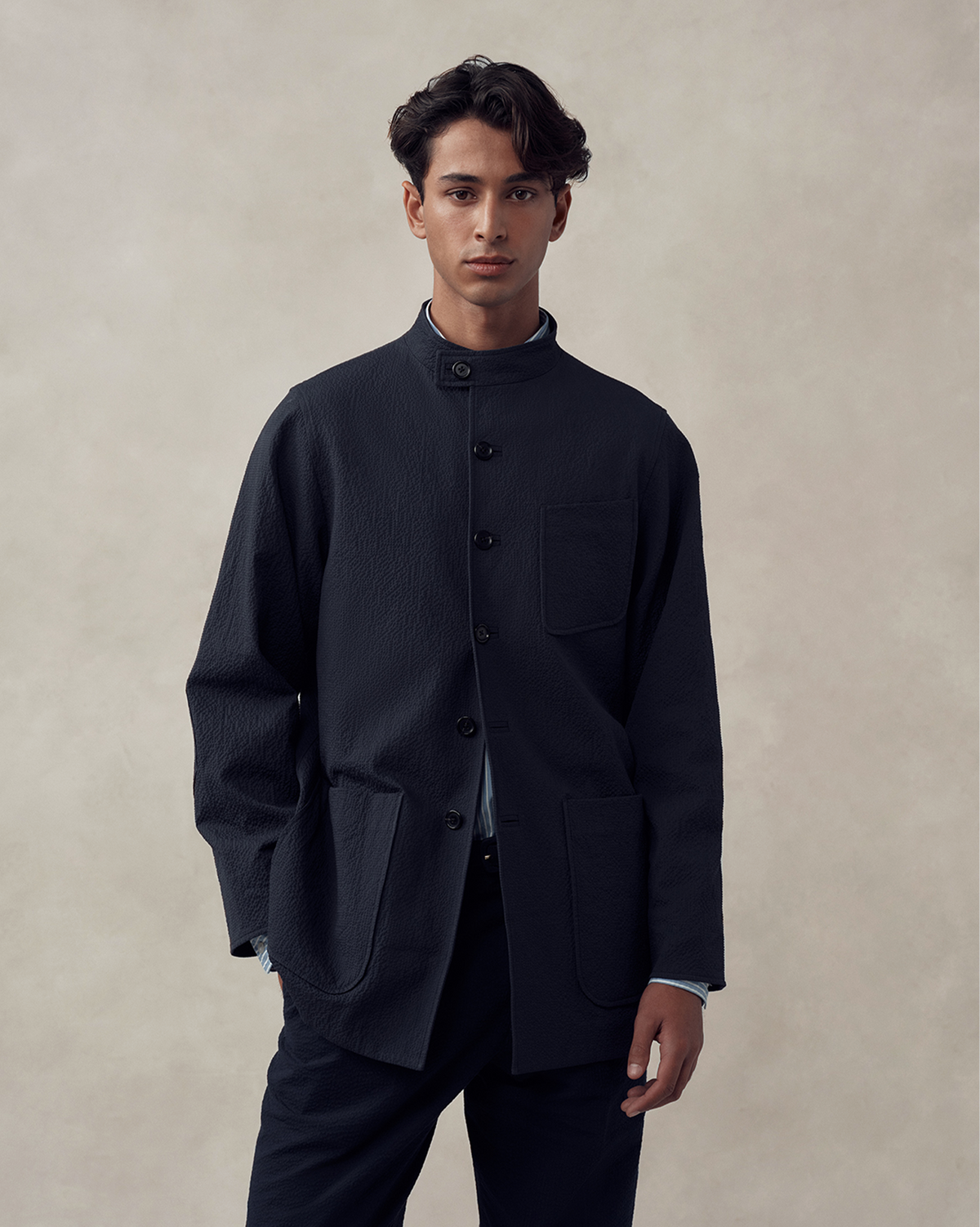 Corbu Jacket - Navy Seersucker