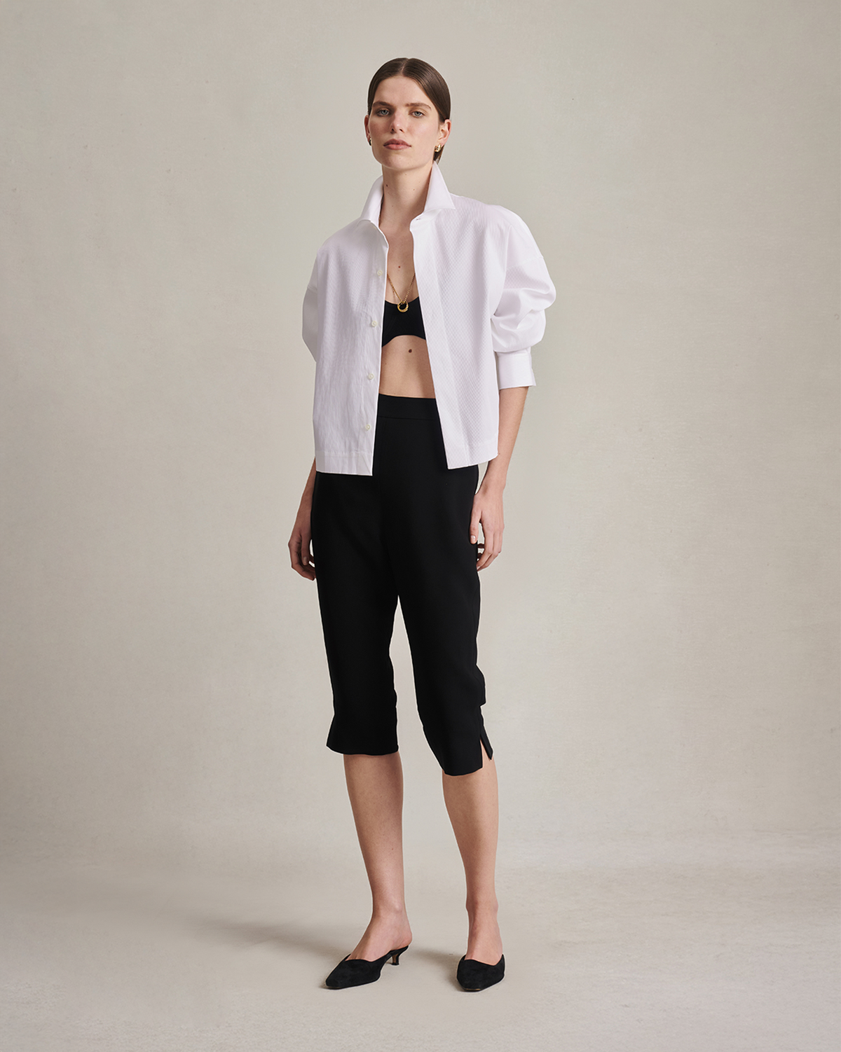 Christy Cropped Shirt - White Rib