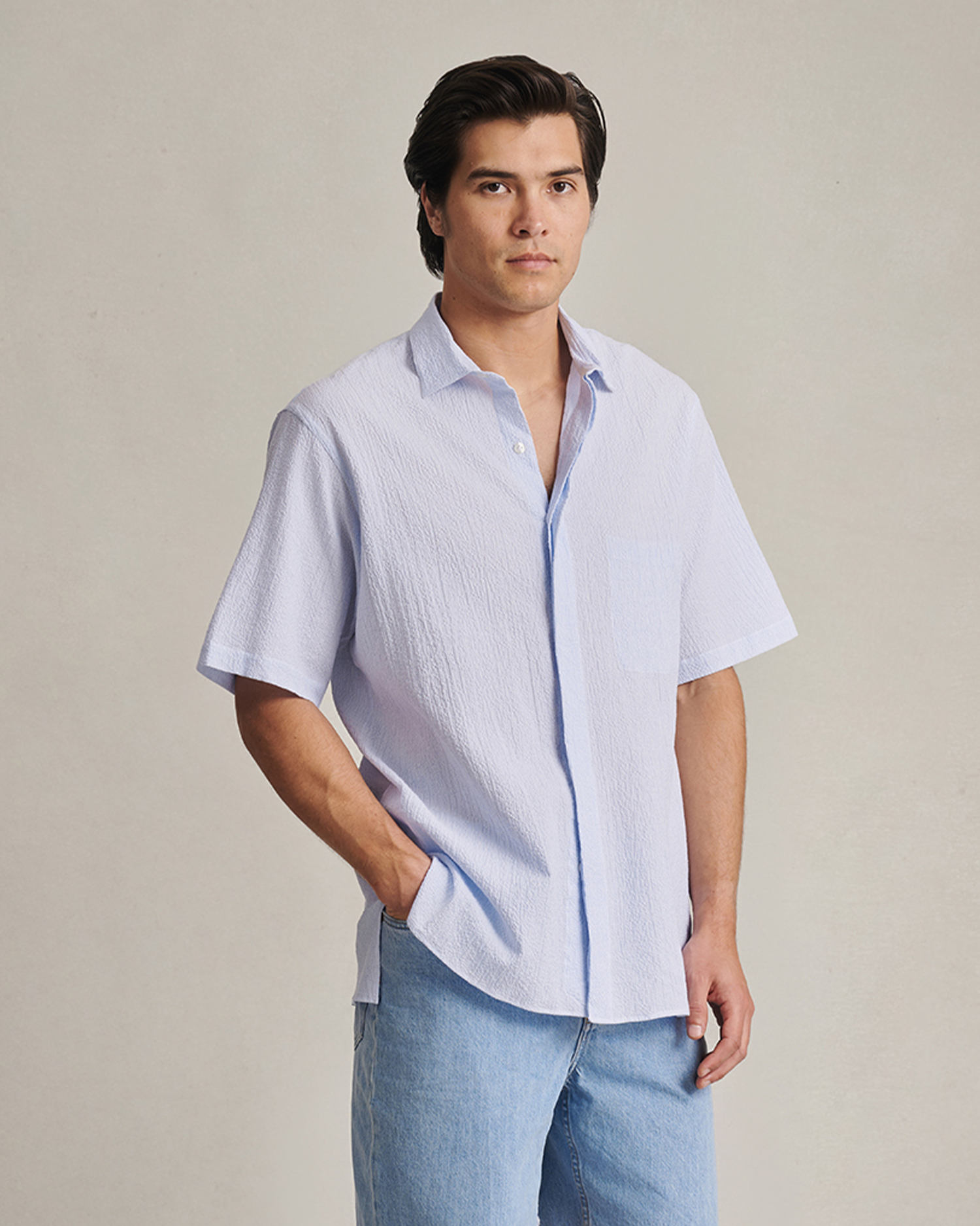 Resort Shirt I - Blue Stripe Fine Seersucker