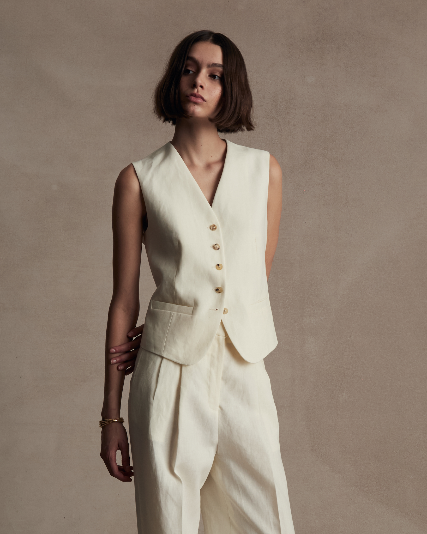 Off White Linen Waistcoat