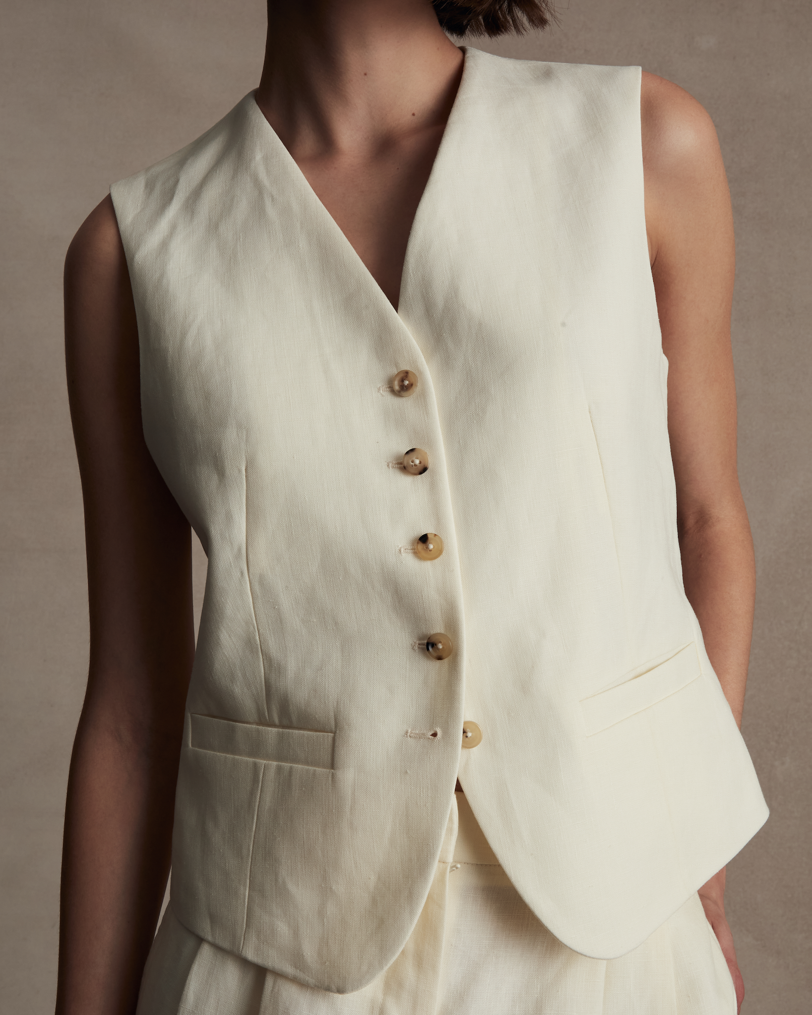 Off White Linen Waistcoat