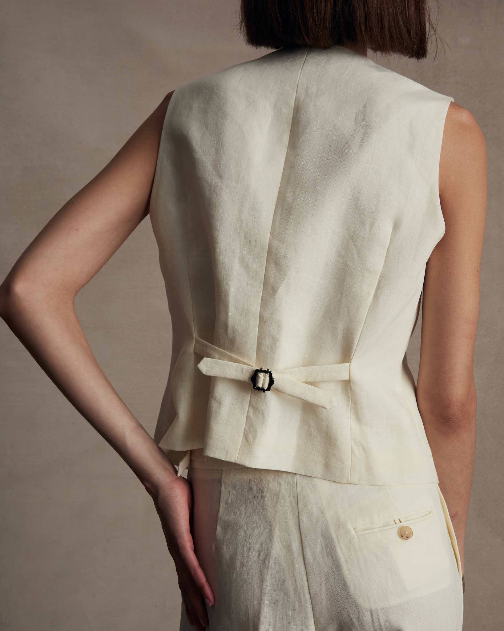Off White Linen Waistcoat