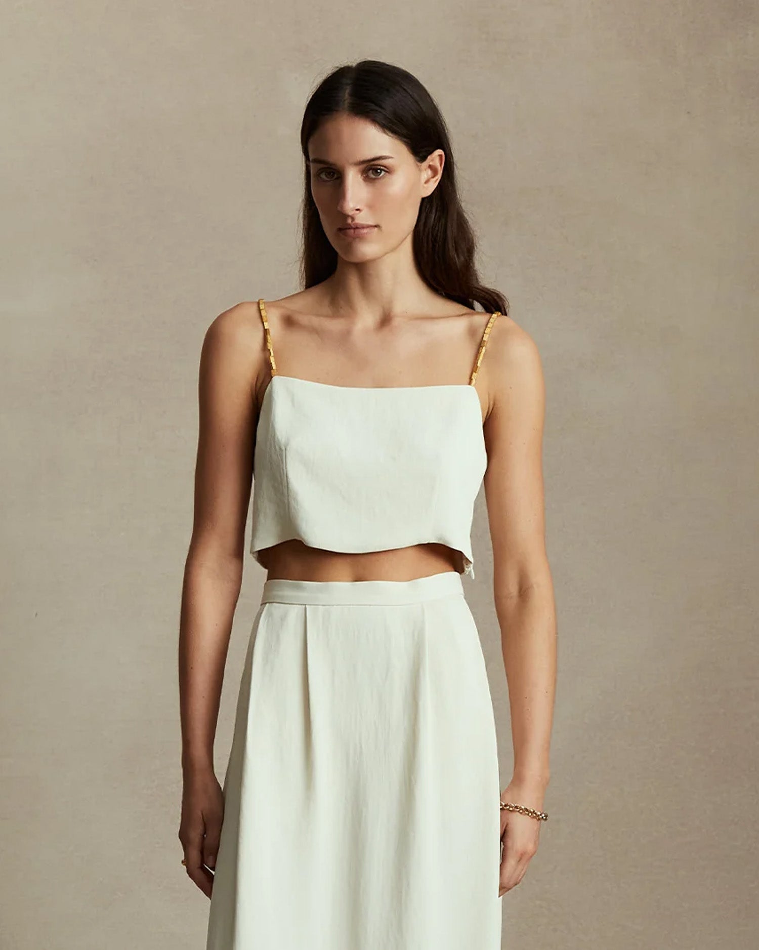 Helena Beaded Crop Top - Cream