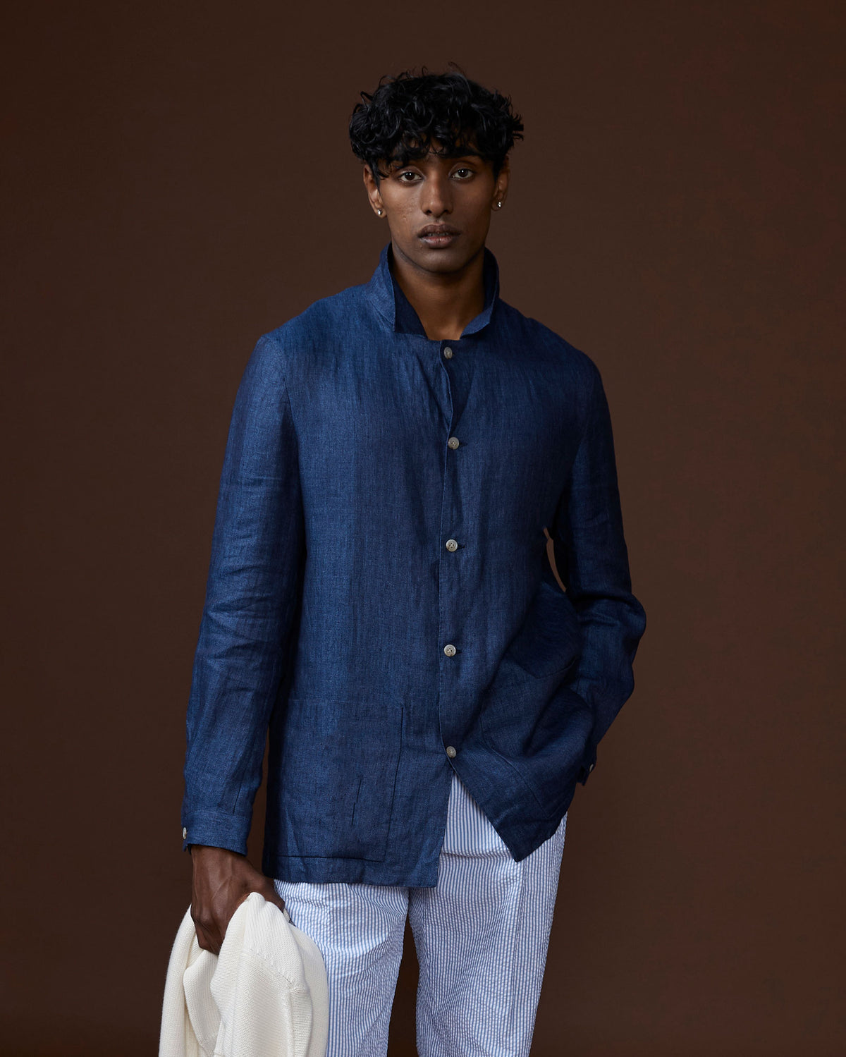 Navy Herringbone Shirt Jacket | P Johnson