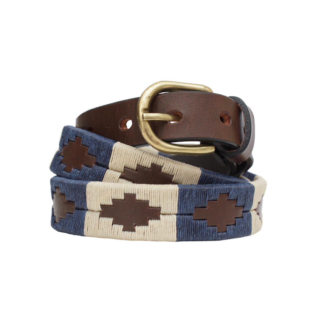 Navy & White on Brown Polo Belt