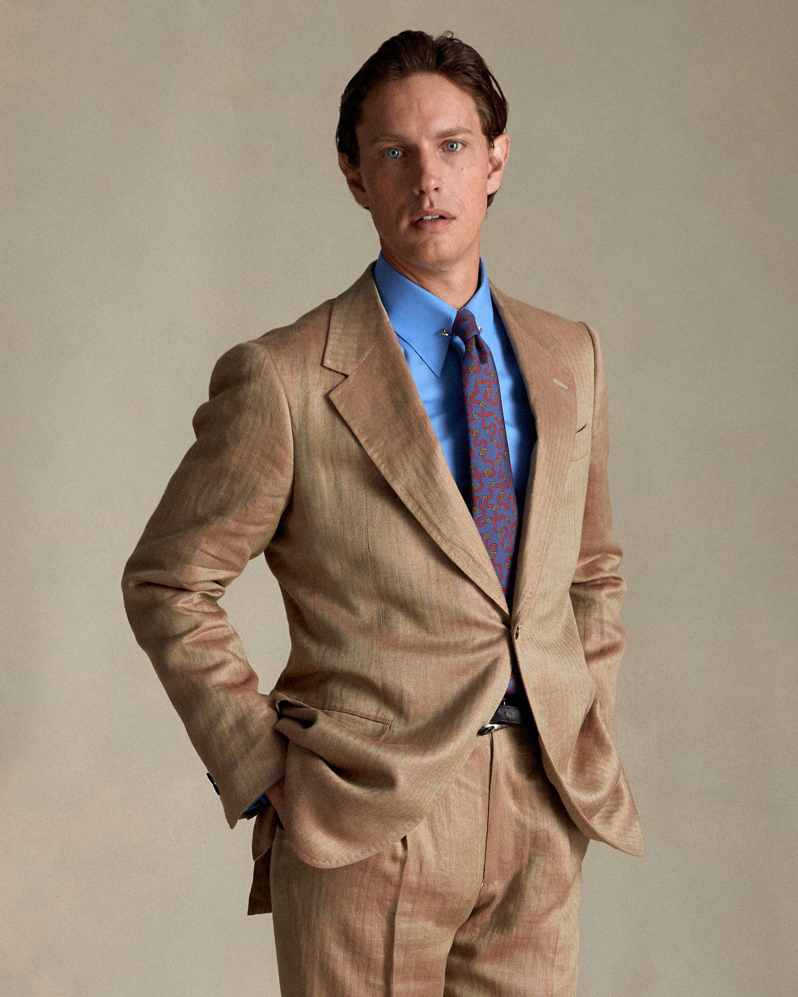 P Johnson Blue Tremezzo Print Tie