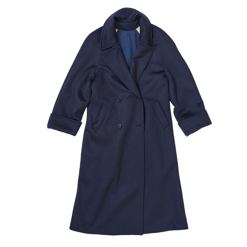 P Johnson Navy Cashmere Double Breasted Raglan Overcoat