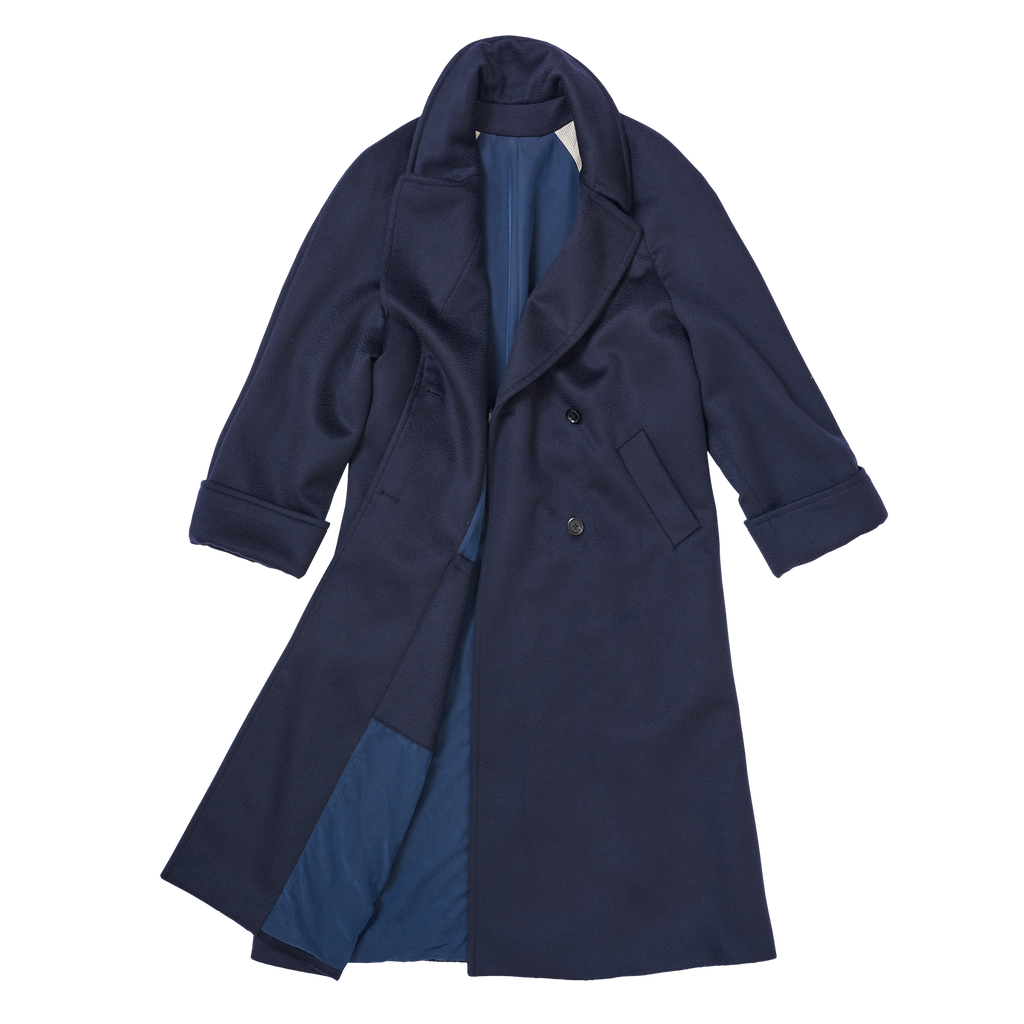 P Johnson Navy Cashmere Double Breasted Raglan Overcoat