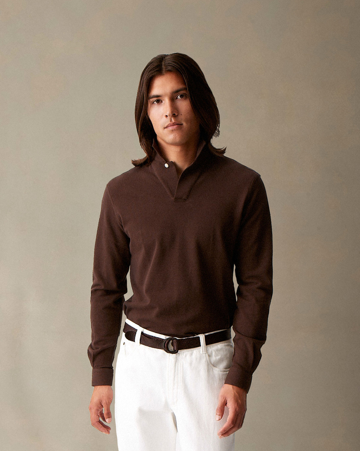 Long-sleeved cotton pique polo shirt - Banjo