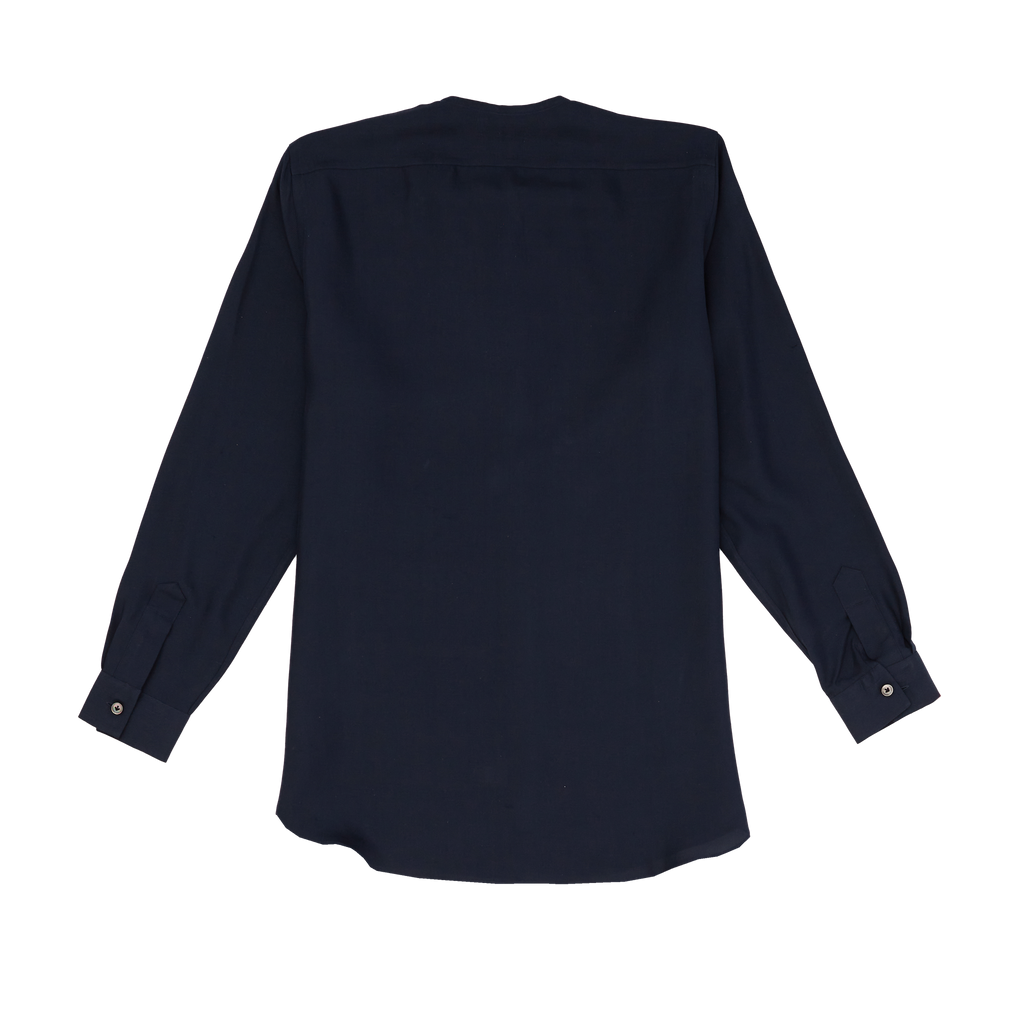 Navy Silk Sans Collar Shirt