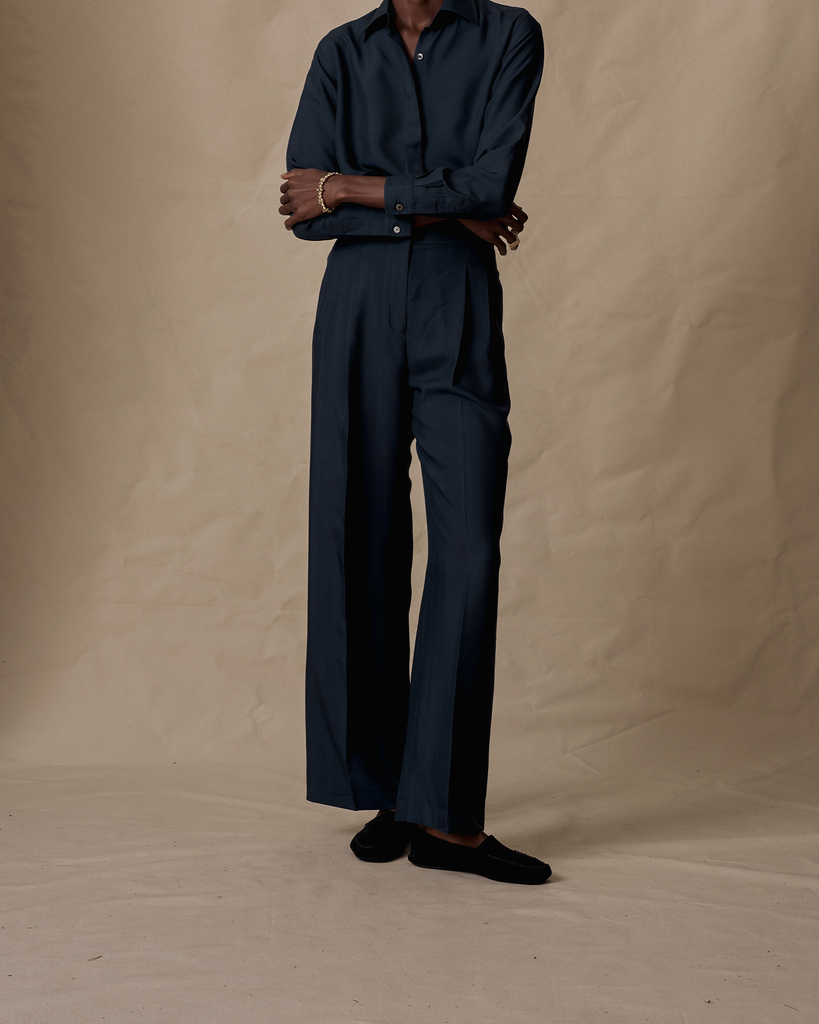 Navy Silk Perriand Trousers