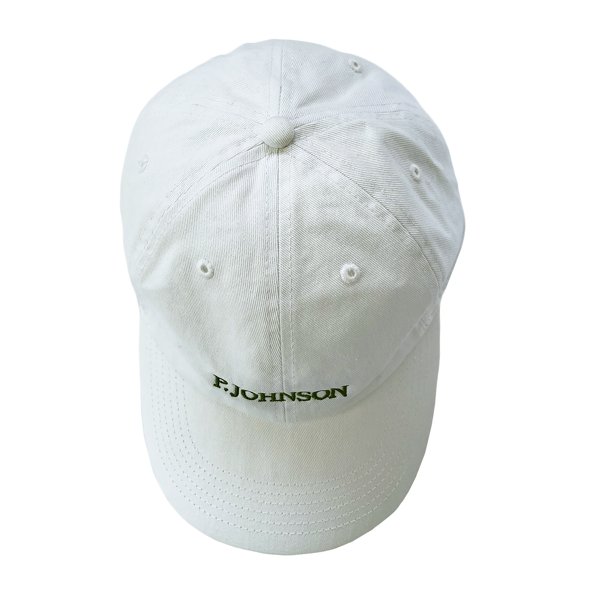 P Johnson White Serif Dad Cap