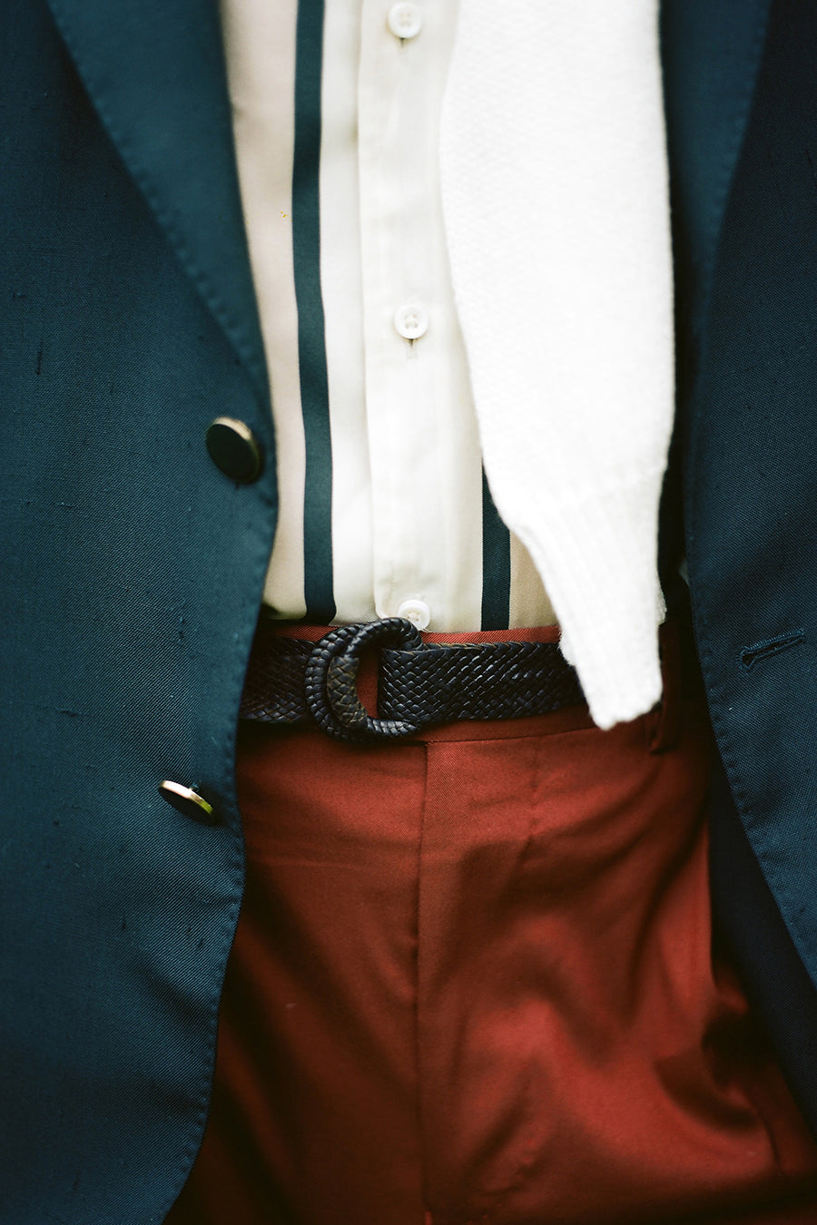 P Johnson Black Braided Kangaroo Leather Belt