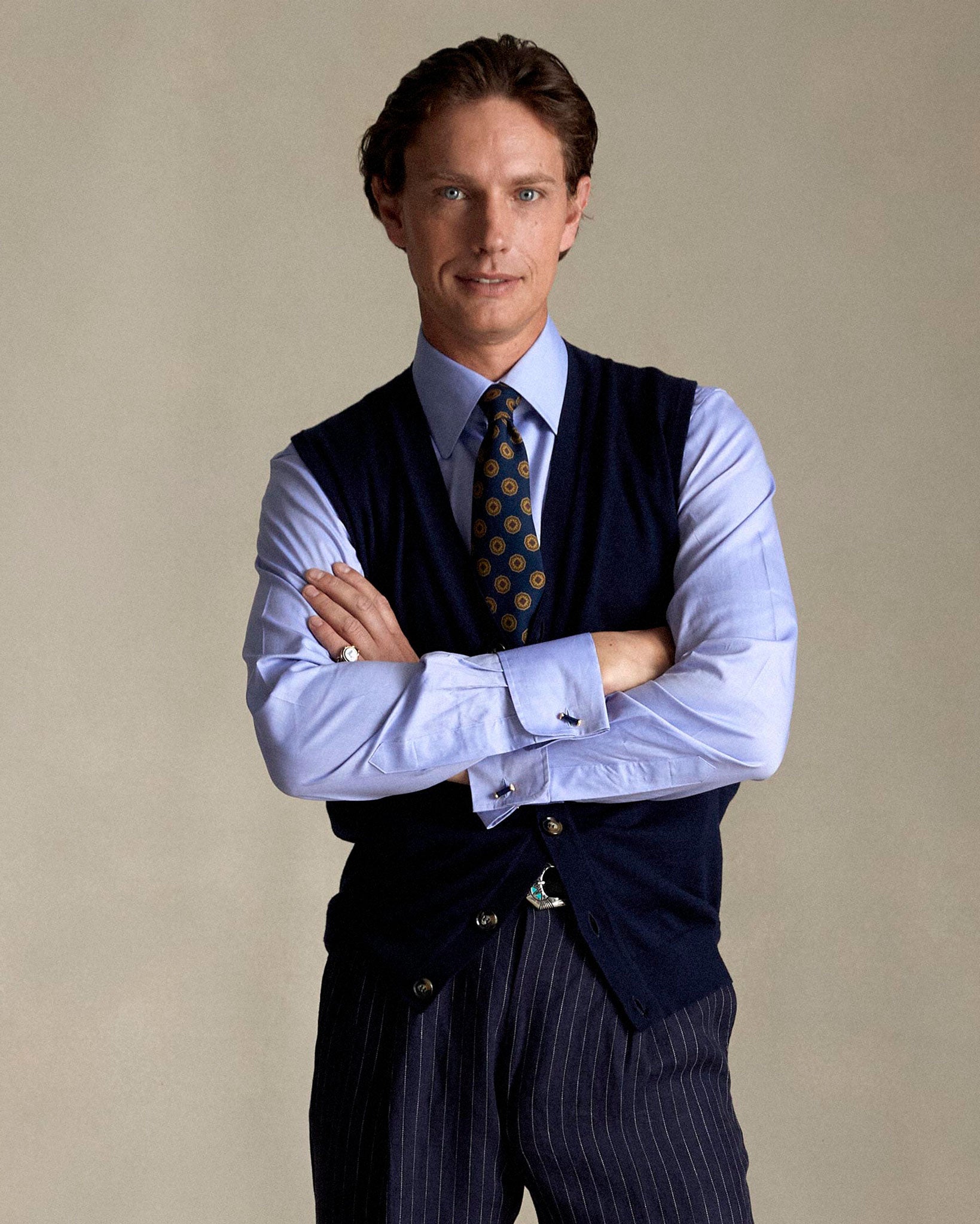 P Johnson Navy Riva Print Tie