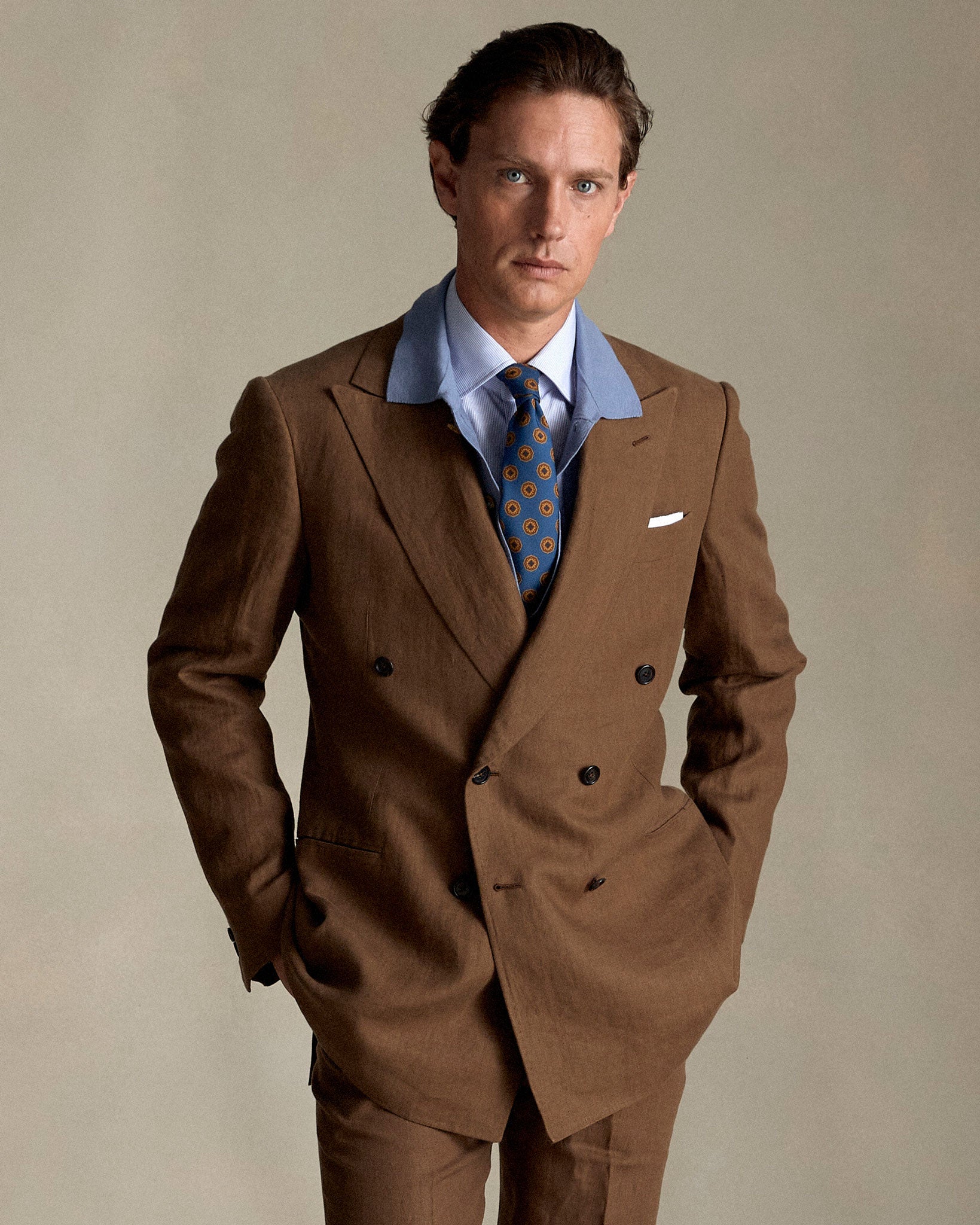 P Johnson Pilot Blue Riva Print Tie