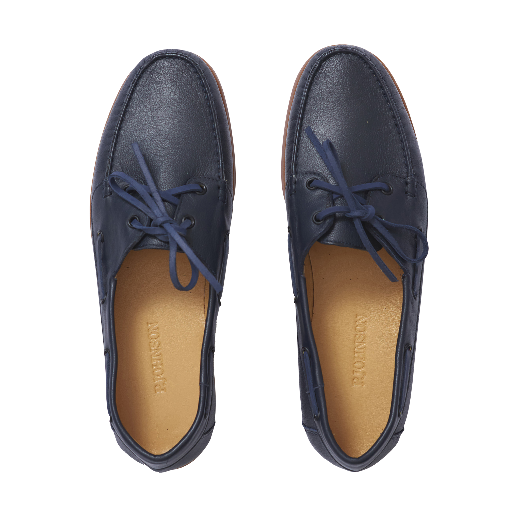 P Johnson Navy Pebble Grain Boat Shoe