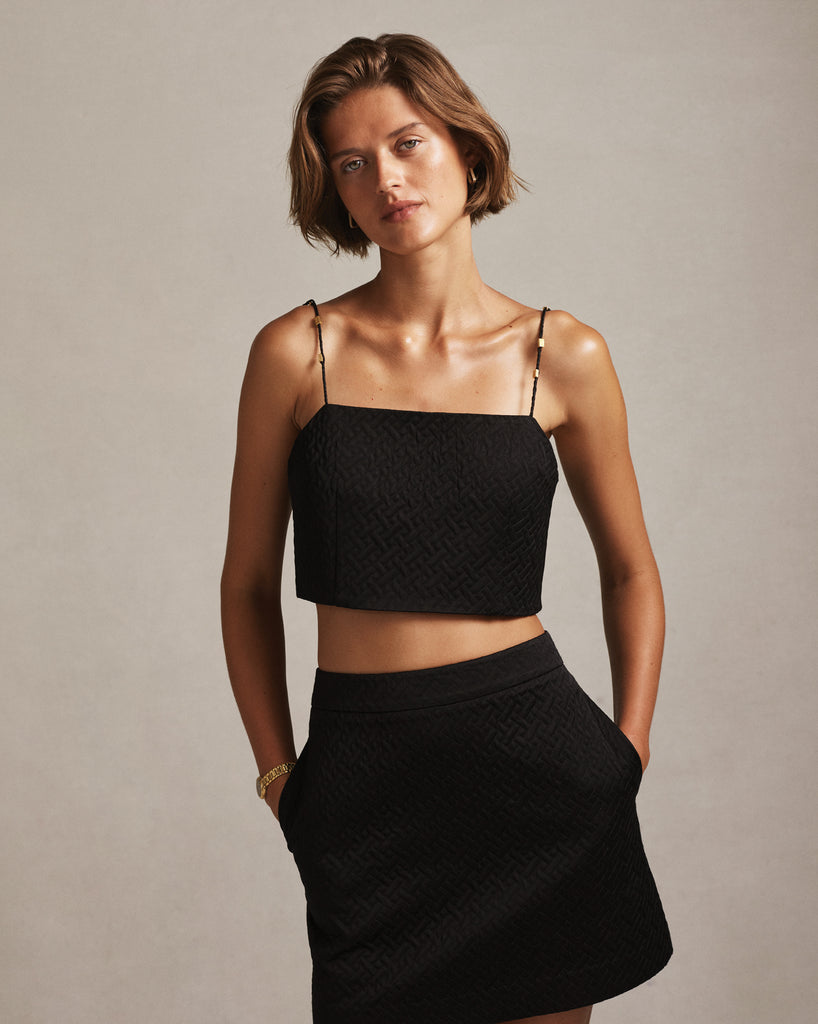 Sabine Quilted Crop Top - Black