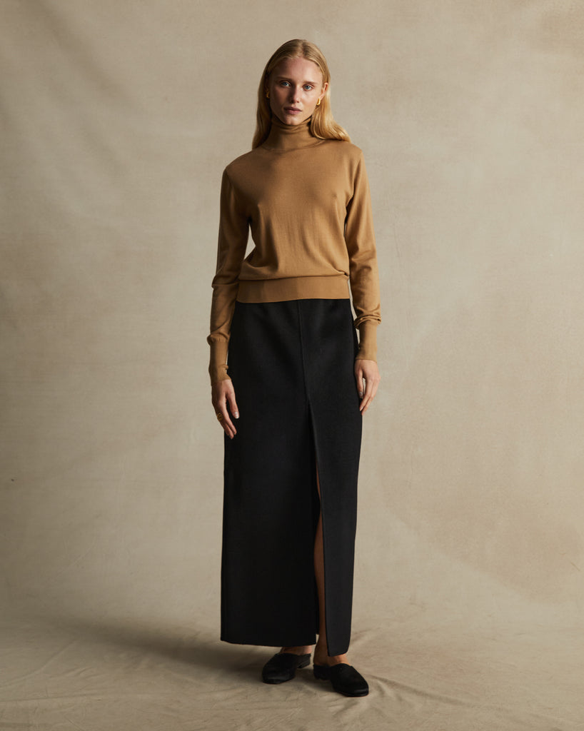 Black Wool Silk Martina Skirt