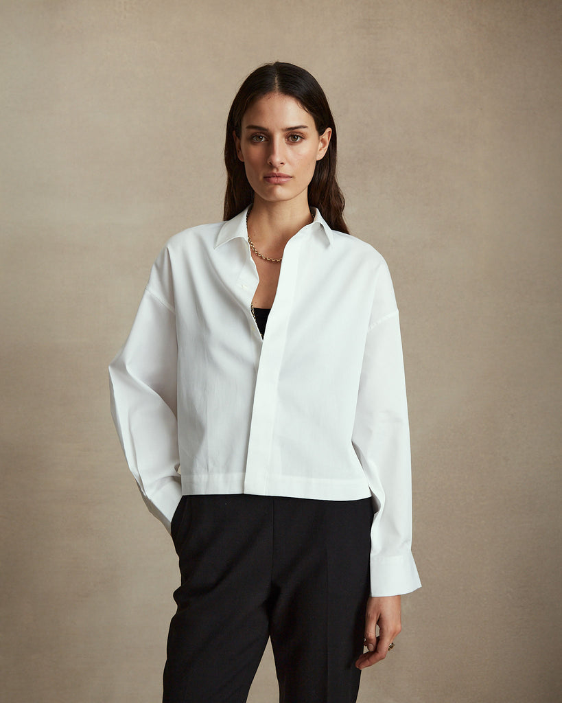 Nina Cropped Shirt - White Pique