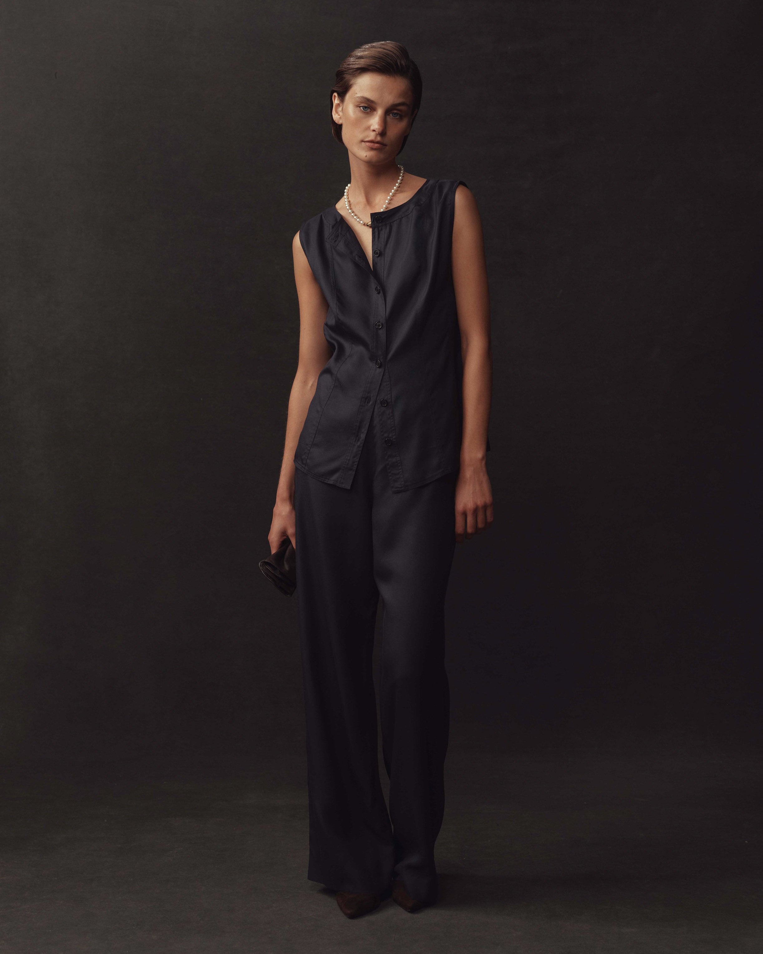 Sofia Trouser - Navy Dupioni
