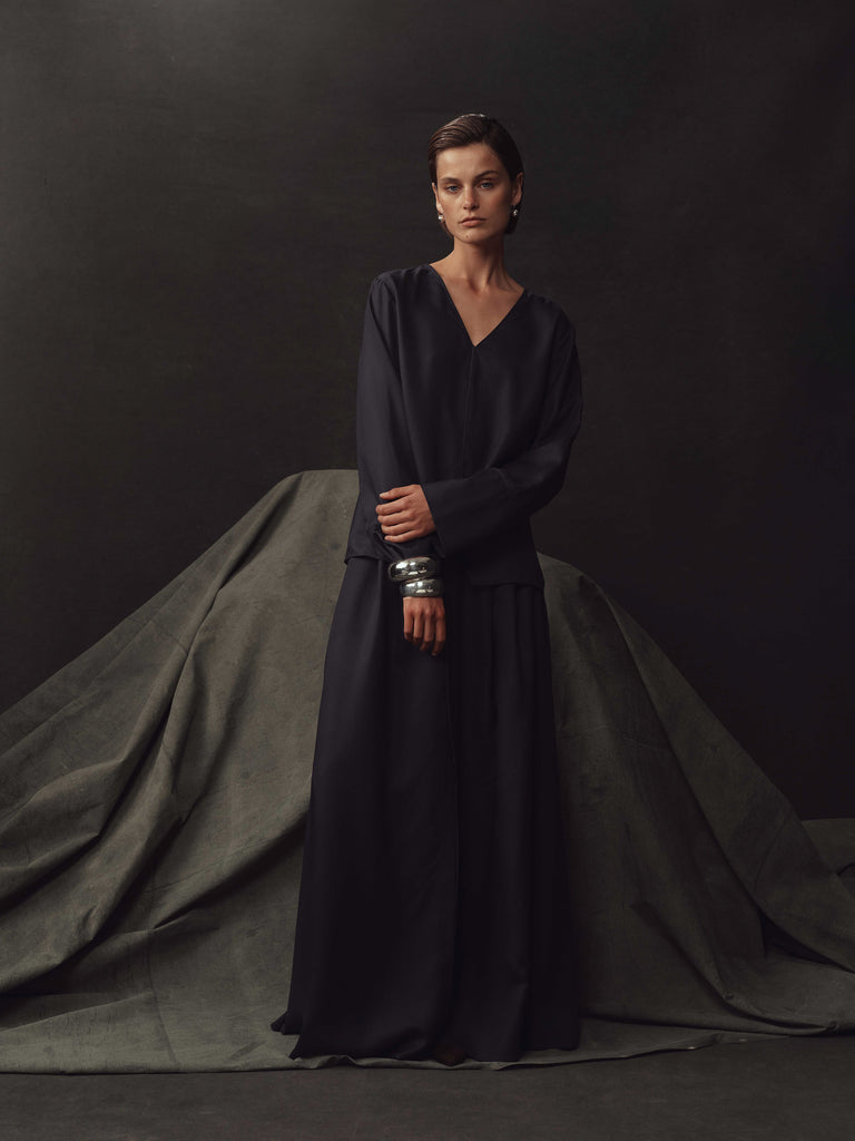Kahlo Skirt - Navy Dupioni