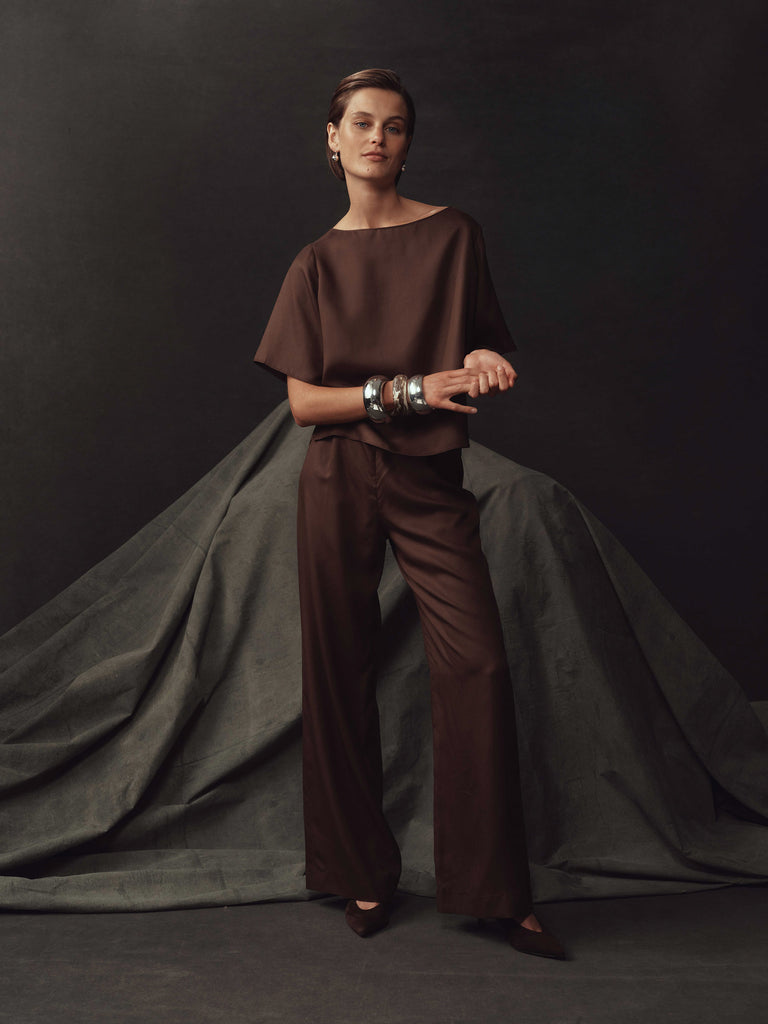 Boat Neck Top - Chocolate Dupioni