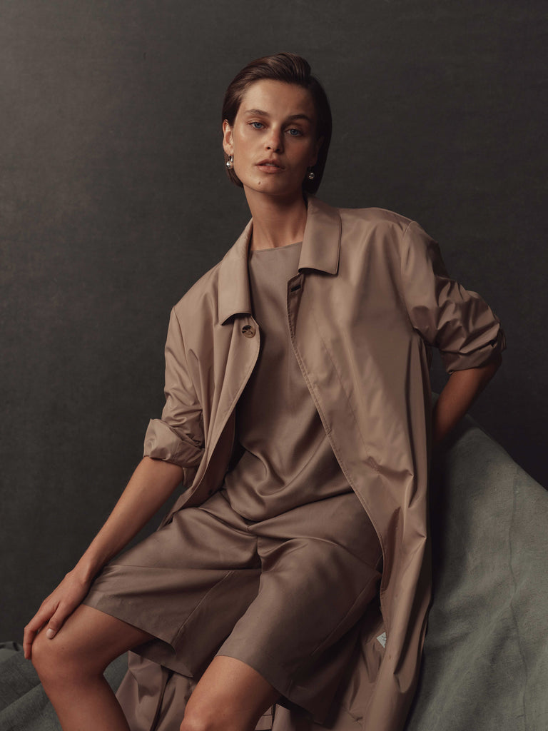 Boat Neck Top - Taupe Dupioni