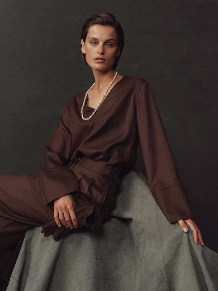 Maria Blouse - Chocolate Dupioni