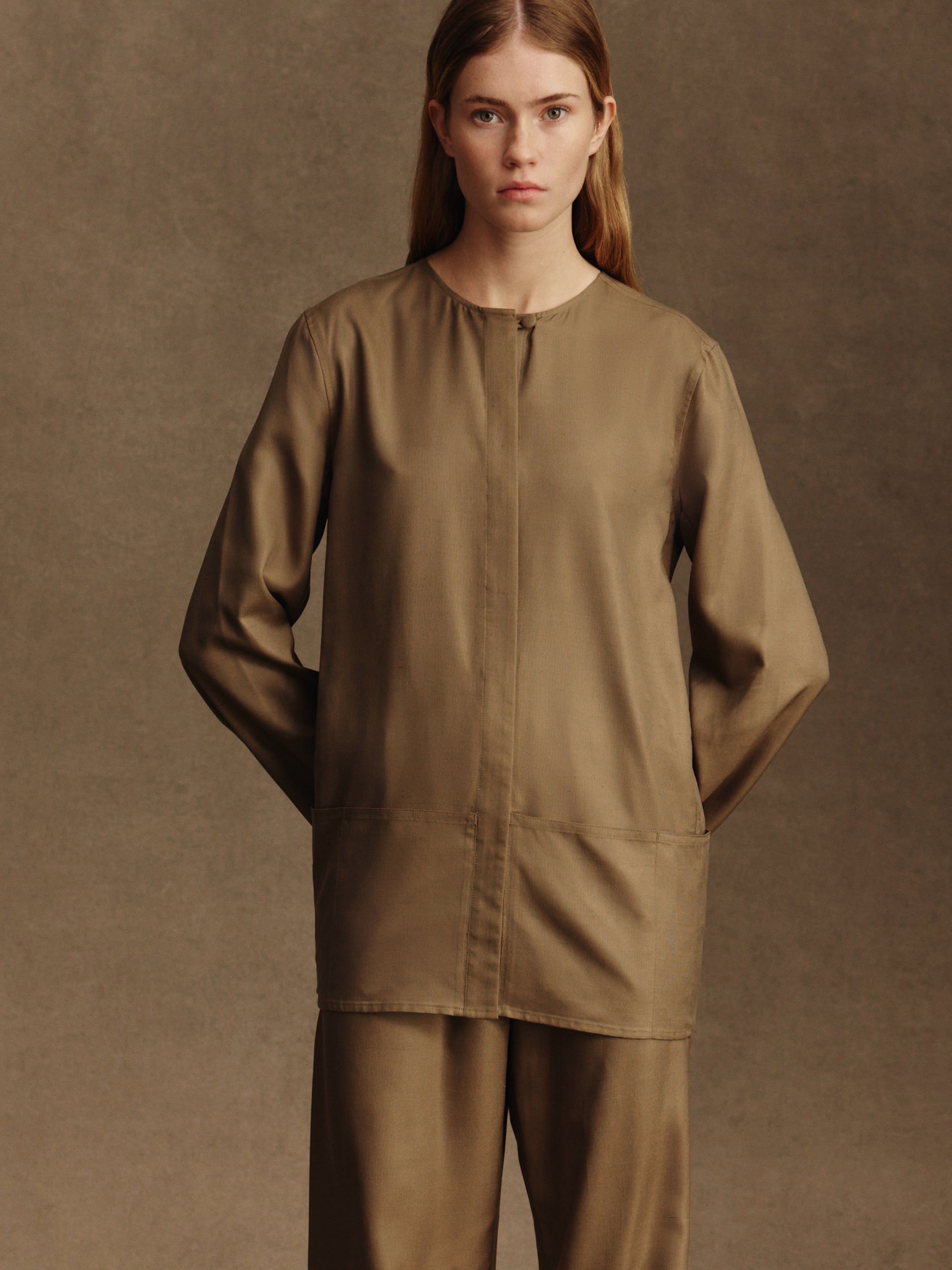 Nina Blouse - Taupe Dupioni