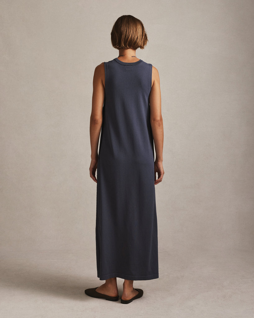 Crepe Knit Button Dress -  Oily Blue