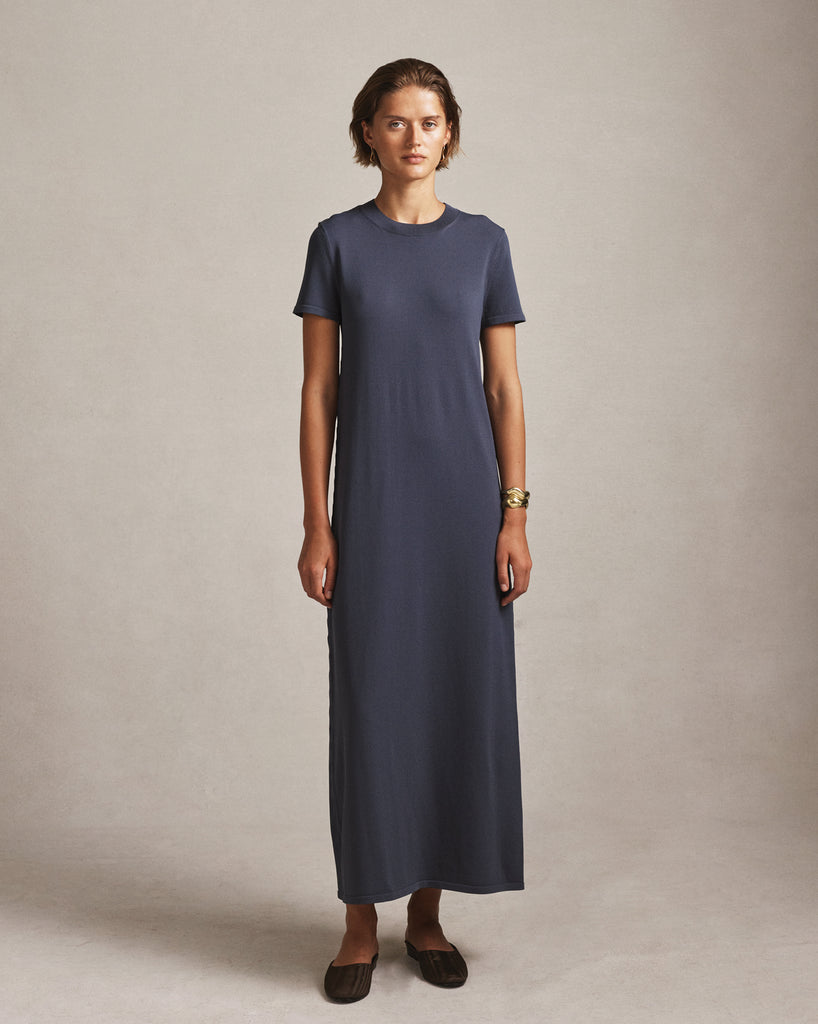 Crepe Knit Tee Dress - Oily Blue