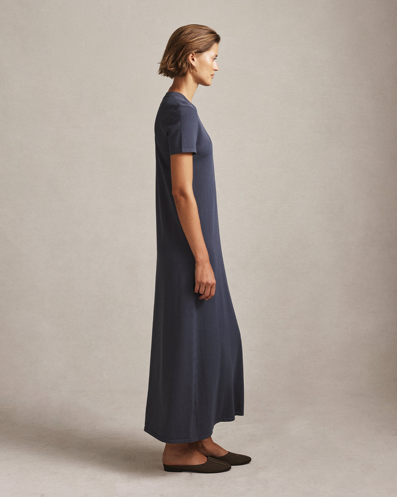 Crepe Knit Tee Dress - Oily Blue