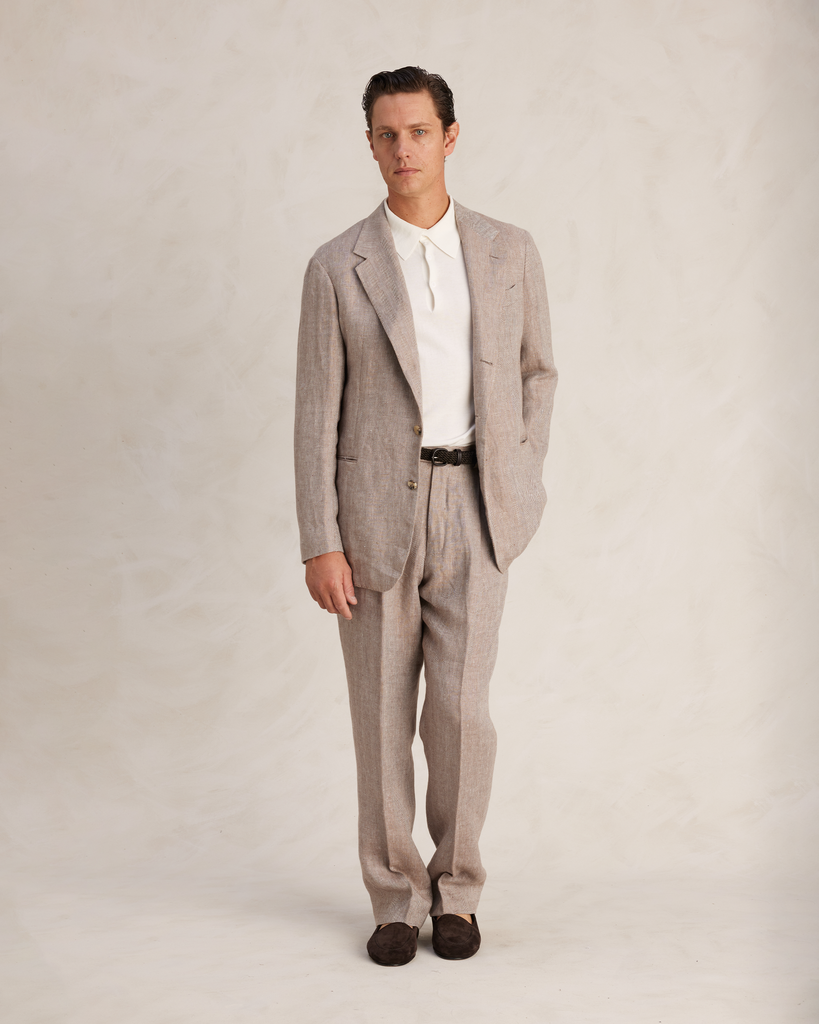 Brown Herringbone Linen Suit