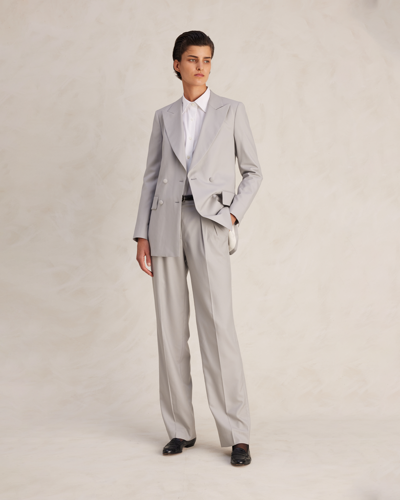Light Steel Grey Wool Gabardine Double Breasted Suit
