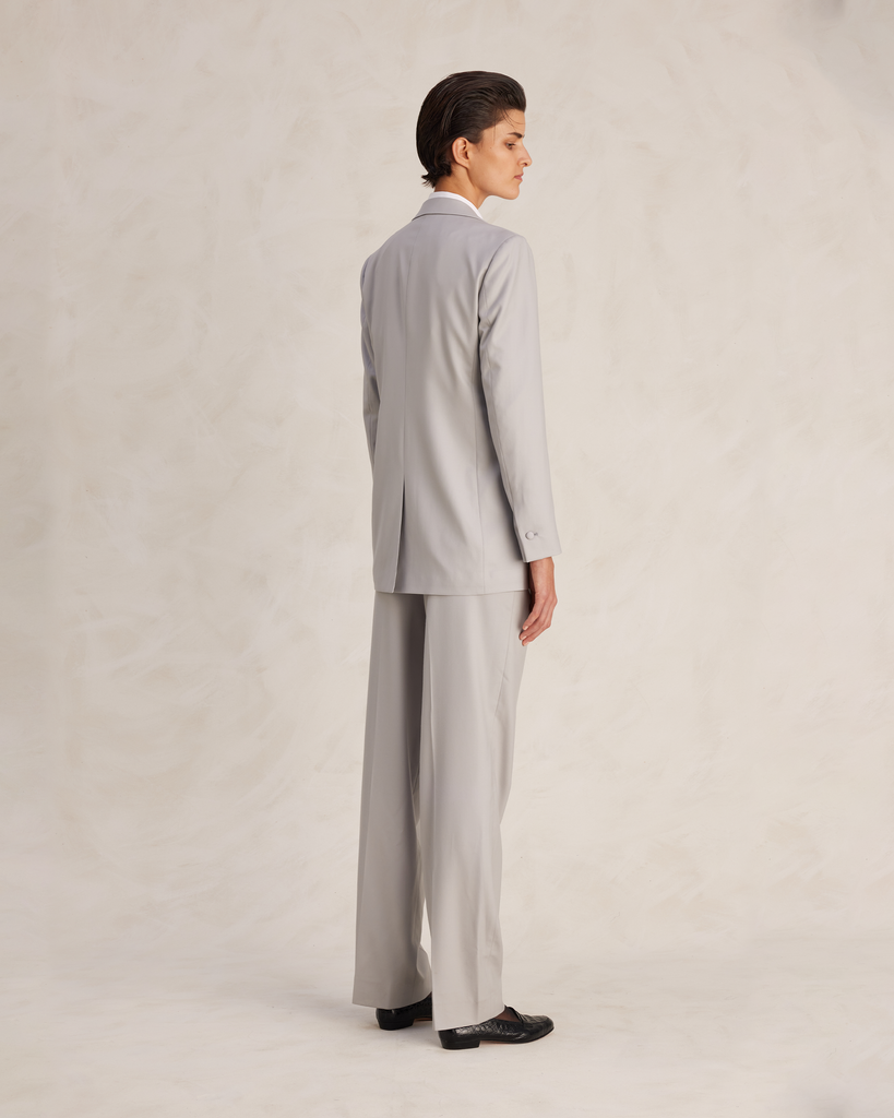 Light Steel Grey Wool Gabardine Double Breasted Suit