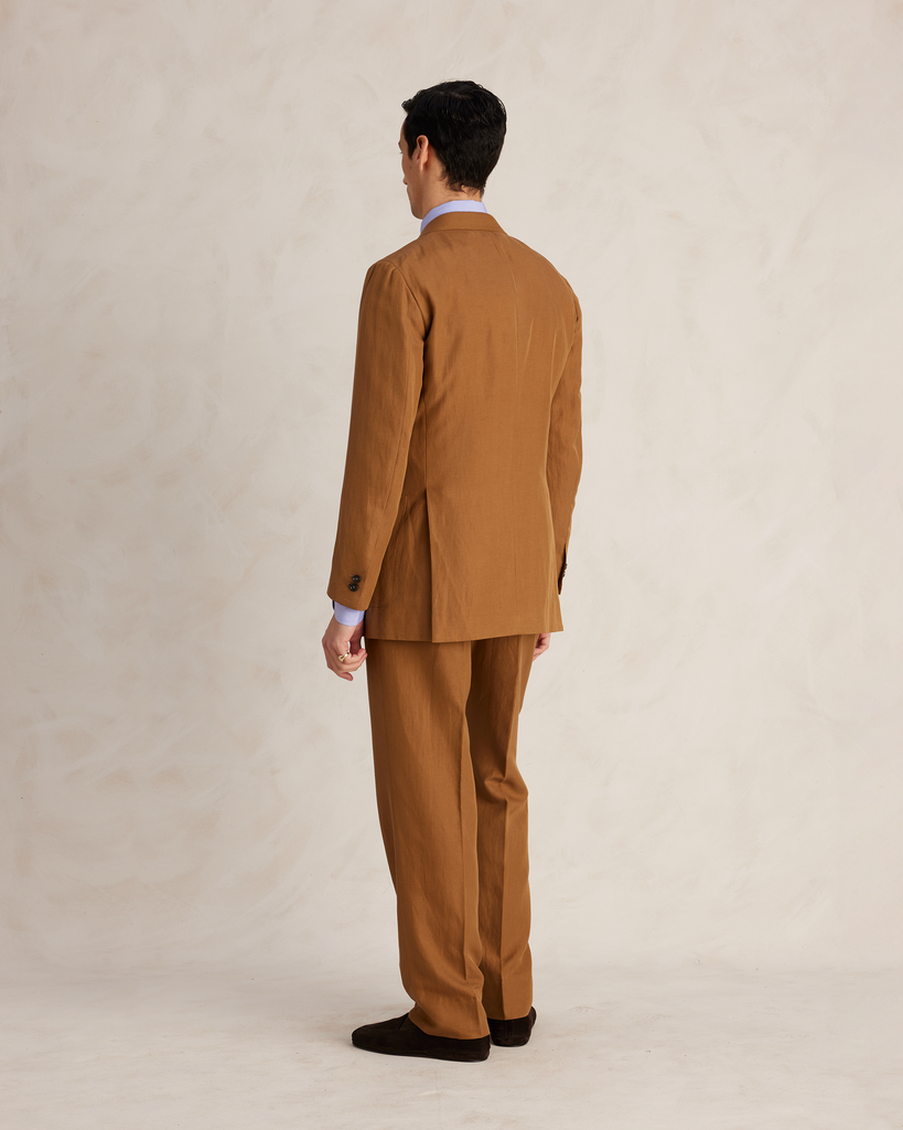 Tobacco Silk Linen Cotton Single Breasted Suit