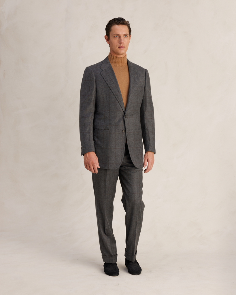 Grey Windowpane Flannel Single Breasted Suit