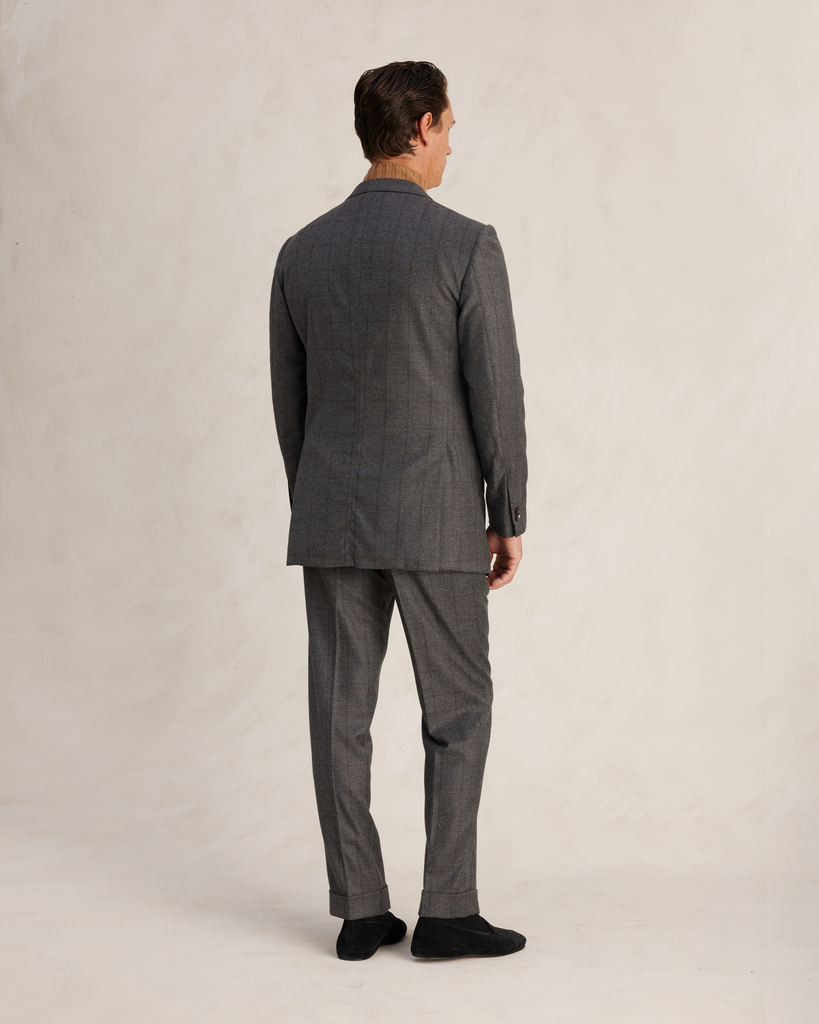 Grey Windowpane Flannel Single Breasted Suit