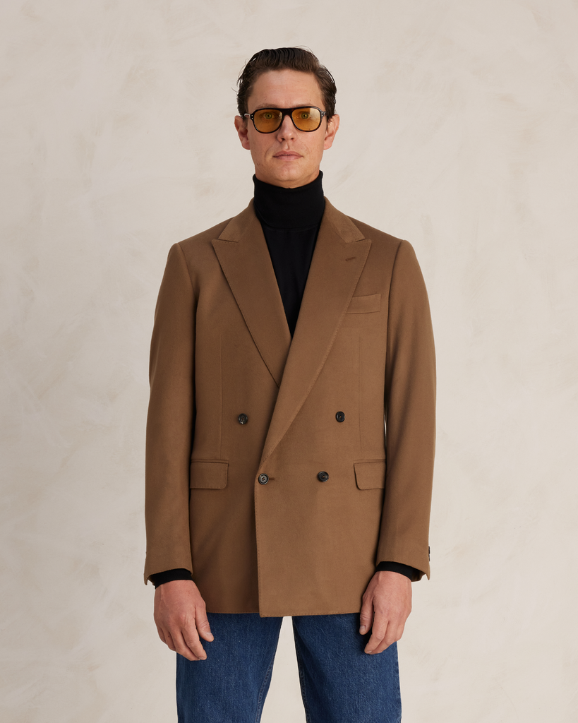 Camel Wool Cashmere Double Breasted Blazer