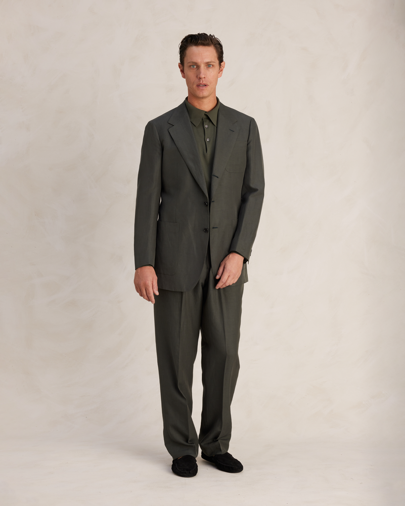 Forest Silk Linen Cotton Single Breasted Suit
