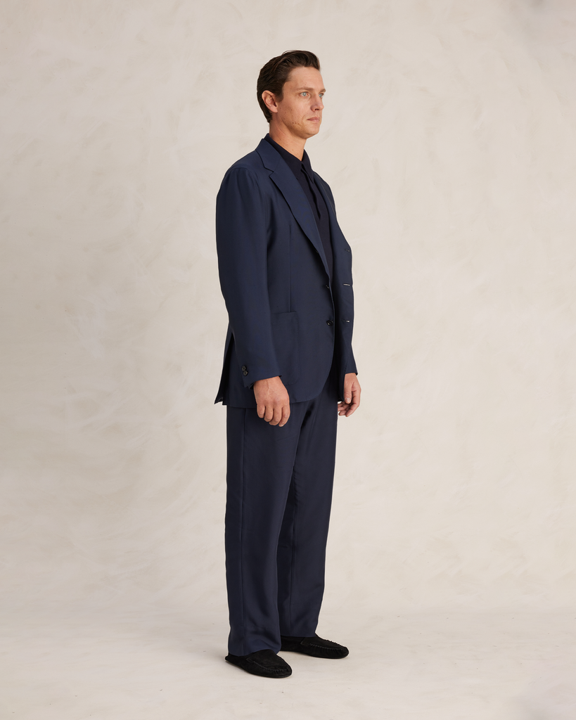 Navy Dupioni Silk Single Breasted Suit