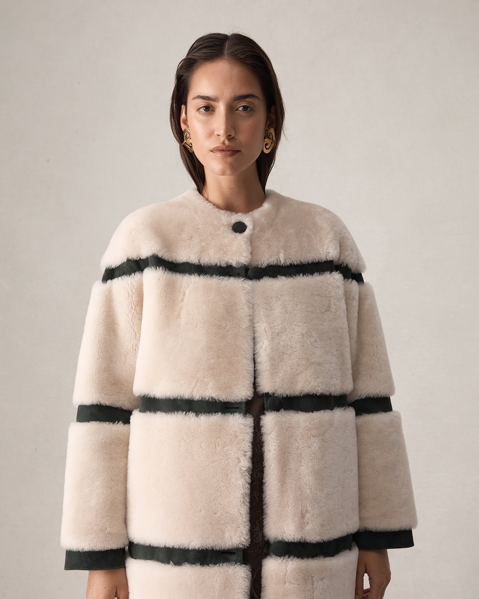 Alexandra Coat - Beige & Forest